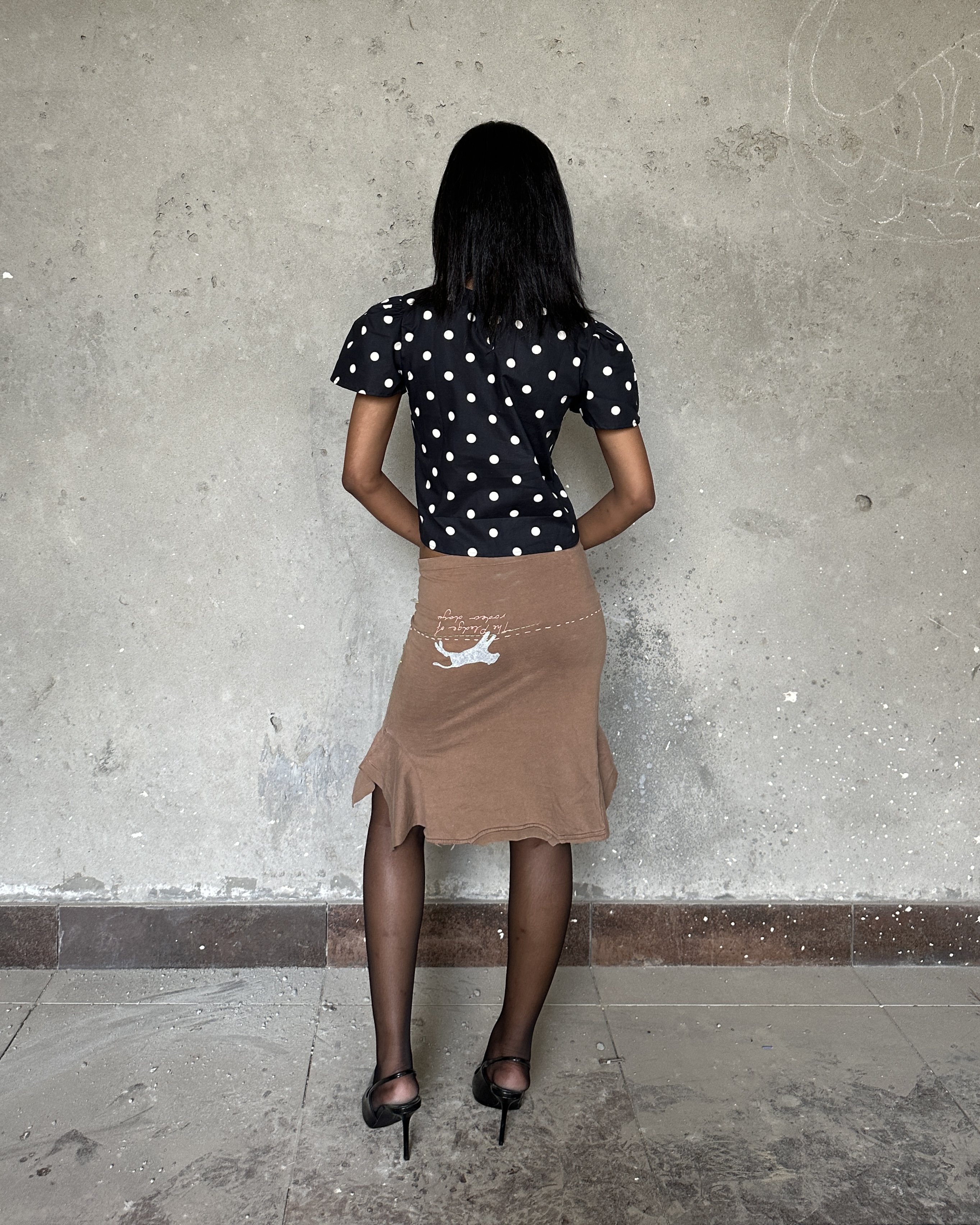 Black Polka Dot Puff Sleeve Top